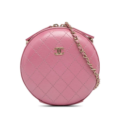 Chanel AB Chanel Pink Lambskin Leather Leather Lambskin CC Round Chain Crossbody France