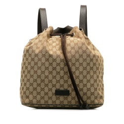 Gucci AB Gucci Brown Beige Canvas Fabric GG Drawstring Backpack Italy