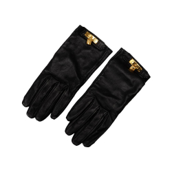 Hermès AB Hermès Black Lambskin Leather Leather Soya Kelly Lock Gloves France
