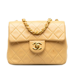 Chanel B Chanel Yellow Lambskin Leather Leather Mini Square Classic Lambskin Single Flap France