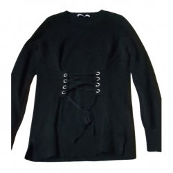 Sandro Black sweater, wool, lacing details at waist