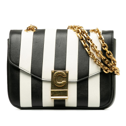 Celine B Celine Black with White Calf Leather Small C Striped Bag Italy