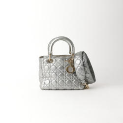 Christian Dior Metallic Supple Cannage Medium Lady Dior bag