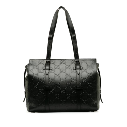 Gucci B Gucci Black Calf Leather GG Embossed Tote Bag Italy