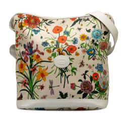 Gucci AB Gucci White Canvas Fabric Flora Shoulder Bag Italy