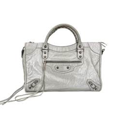 Balenciaga City Medium Leather 2-Ways  Bag metallic silver