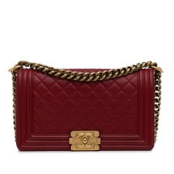 Chanel AB Chanel Red Lambskin Leather Leather Medium Lambskin Boy Flap Bag France
