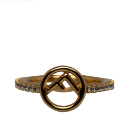 Fendi AB Fendi Gold Brass Metal F is Fendi Crystal Ring Italy