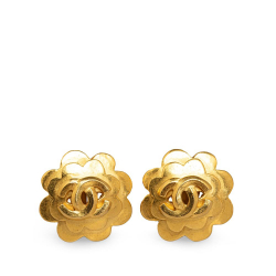 Chanel AB Chanel Gold Gold Plated Metal CC Flower Clip on Earrings France