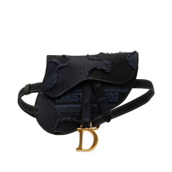 Christian Dior AB Dior Blue Dark Blue Canvas Fabric Camouflage Saddle Belt Bag Italy