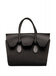 Celine B Celine Gray Dark Gray with Black Chemical Fiber Fabric Felt and Leather Tie Knot Tote Italy