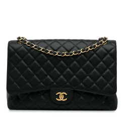 Chanel AB Chanel Black Caviar Leather Leather Maxi Classic Caviar Single Flap Bag France