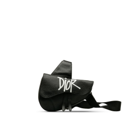Christian Dior AB Dior Black Calf Leather x Stussy Bee Applique Saddle Italy