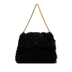 Celine AB Celine Black Fur Natural Material Gourmette Chain Shoulder Bag Italy