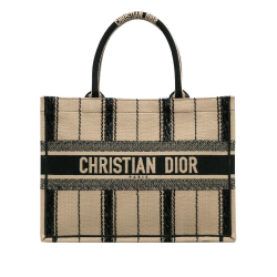 Christian Dior AB Dior Brown Beige Canvas Fabric Medium Bayadere Book Tote Italy