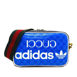 Gucci AB Gucci Blue with Black Coated Canvas Fabric x Adidas Small GG Crystal Crossbody Bag Italy