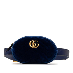 Gucci B Gucci Blue Velvet Fabric GG Marmont Matelasse Belt Bag Italy