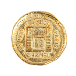 Chanel AB Chanel Gold Gold Plated Metal 31 Rue Cambon Hammered Medallion Brooch France