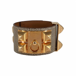 Hermès Collier de Chien Armband aus grauer Eidechse mit Roségold-Platte