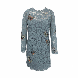 Valentino dress in dust blue guipure lace and embroidered butterflies
