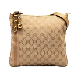 Gucci AB Gucci Brown Beige with Gold Canvas Fabric GG Jolicoeur Crossbody Italy