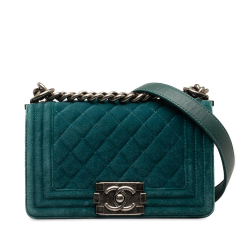 Chanel B Chanel Blue Turquoise Velvet Fabric Small Boy Flap Bag Italy