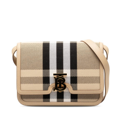 Burberry AB Burberry Brown Beige Canvas Fabric Check TB Crossbody Italy