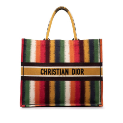 Christian Dior AB Dior Yellow with Multi Canvas Fabric Large Striped Book Tote Italy