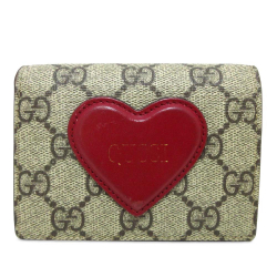 Gucci AB Gucci Brown Beige Coated Canvas Fabric GG Supreme Heart Bifold Wallet Italy