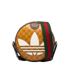 Gucci AB Gucci Brown Coated Canvas Fabric x Adidas Small Ophidia Round Crossbody Italy
