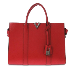 Louis Vuitton AB Louis Vuitton Red Calf Leather Monogram Cuir Plume Very Tote MM France