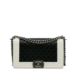 Chanel B Chanel Black with White Lambskin Leather Leather Medium Lambskin Boy Bicolor Flap Bag France