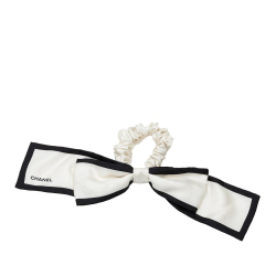 Chanel AB Chanel White Silk Fabric CC Bow Scrunchie Italy