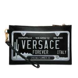 Versace AB Versace Black Calf Leather License Plate Clutch Italy