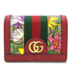 Gucci B Gucci Red with Multi Coated Canvas Fabric GG Supreme Flora Ophidia Small Wallet Italy