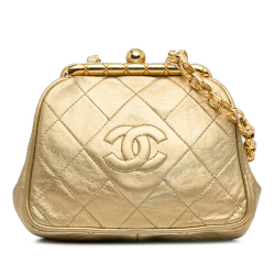 Chanel B Chanel Gold Lambskin Leather Leather CC Lambskin Kiss Lock Frame Bag Italy
