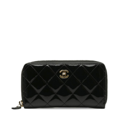 Chanel B Chanel Black Patent Leather Leather CC Quilted Patent Zip Around Long Wallet Italy