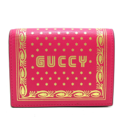 Gucci B Gucci Pink Calf Leather Guccy Sega Bifold Wallet Italy