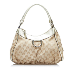 Gucci B Gucci Brown Beige with Gold Canvas Fabric GG Abbey D Ring Shoulder Bag Italy