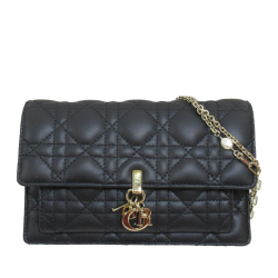 Christian Dior AB Dior Black Lambskin Leather Leather Lambskin Cannage My Dior Daily Wallet on Chain Italy