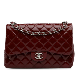 Chanel AB Chanel Red Burgundy Patent Leather Leather Jumbo Classic Patent Double Flap France