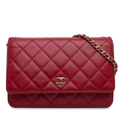 Chanel AB Chanel Red Lambskin Leather Leather Classic Lambskin Wallet on Chain France
