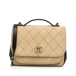 Chanel B Chanel Brown Beige with Black Calf Leather Business Affinity Suede Flap Italy