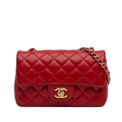 Chanel AB Chanel Red Lambskin Leather Leather Mini Classic Lambskin Rectangular Single Flap Italy