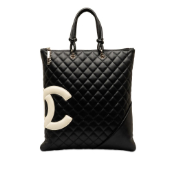 Chanel B Chanel Black Lambskin Leather Leather Cambon Ligne Flat Tote Italy