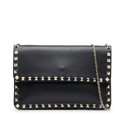 Valentino AB Valentino Black Calf Leather Rockstud Wallet on Chain Italy