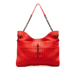 Bottega Veneta B Bottega Veneta Red Calf Leather Intrecciato Beverly Shoulder Bag Italy