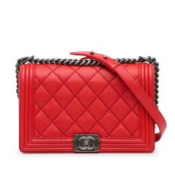 Chanel AB Chanel Red Lambskin Leather Leather Medium Lambskin Double Stitch Boy Flap Italy