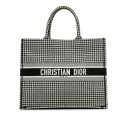 Christian Dior AB Dior Black Canvas Fabric Large Houndstooth Embroidered Book Tote Italy