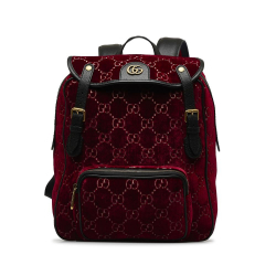 Gucci AB Gucci Red Velvet Fabric GG Double Buckle Backpack Italy